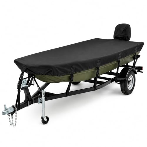 16ft Jon Boat Cover Up to 75" Beam with Motor Cover - Heavy-Duty Waterproof Black, All-Weather Marine-Grade