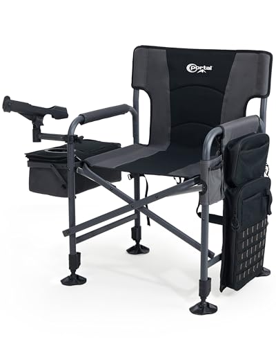 Portable Fishing Chair with Rod Holder, Cooler Bag & Adjustable Swivel Feet