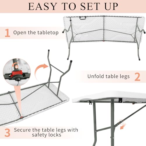 JALANCY 5FT White Folding Plastic Camping Table Set of 2 Portable Outdoor Tables