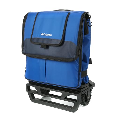 Columbia Crater Peak Wheeled Cooler 50 Can Rolling Cooler - Blue, Collapsible Cooler with Super Foam Insulation & All-Terrain Cart