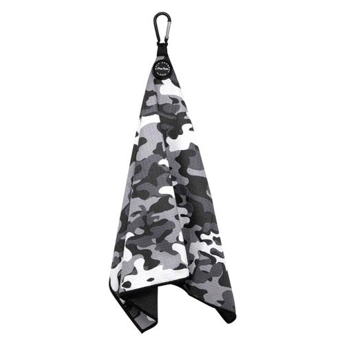 Dirty Caddie Golf Magnetic Towel, Microfiber Waffle Design with Clip- Industrial Strength for Strong Hold to Golf Bags, Carts & Clubs (White and Grey Camo)