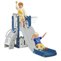Blue 6-in-1 Toddler Slide Climber Playset with Basketball Hoop & Storage