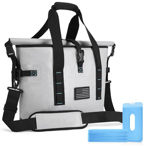Coldbee Gray Soft Cooler Bag with Leak-Proof TPU, 5 Freezer Packs, Camping