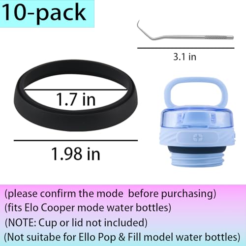 9pcs Rubber Gasket for Ello Cooper Water Bottles - Army Green, Black, White