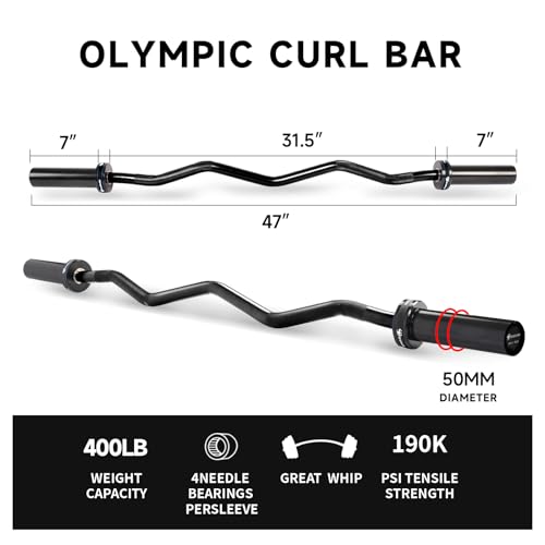 Black Olympic EZ Curl Barbell 2 Inch 4ft Bar for Home Gym Workout