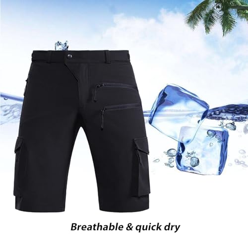 Hiauspor Men's Mountain Bike Shorts - Stretch Cargo Shorts Black Large