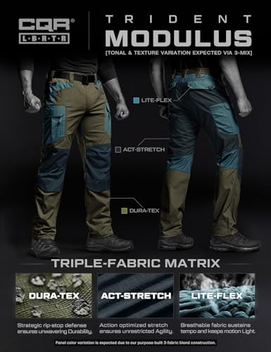 CQR Men's Flex Stretch Tactical Pants 36W x 32L, Water-Resistant Ripstop Cargo, Lightweight Outdoor Work Hiking Pants, Tempest Camo