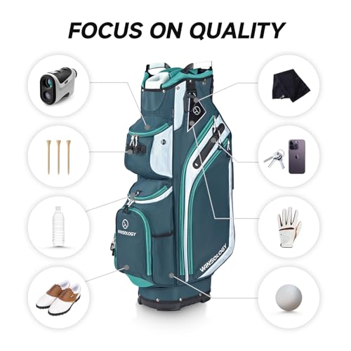 T WINSOLOGY Lightweight Golf Cart Bag with 14 Dividers, 11 Pockets, Cooler, INK BLUE/WHITE/MINT