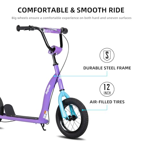 JOYSTAR Purple 12-Inch Kids Kick Scooter for Ages 5+ Teens & Youth