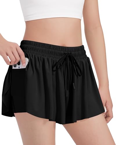 Girls Butterfly Athletic Shorts for Dance Cheer 9-10 Years - Black