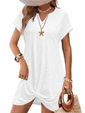 Women’s V-Neck Loose Twisted Swim Coverup Dress Large White Vacation Beachwear