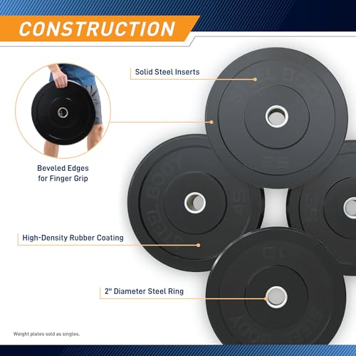 Steelbody 45 lb Rubber Bumper Weight Plate for Olympic Barbell - Solid & Waterproof