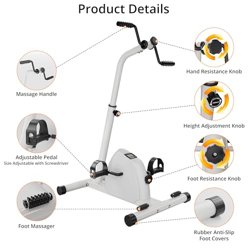 White Arm Leg Pedal Exerciser Bike - Adjustable Fitness Equipment for Seniors