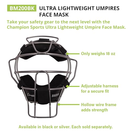 Champion Sports Ultra Lightweight Umpire Face Mask Adult DryTek Silver - Baseball & Softball Equipment