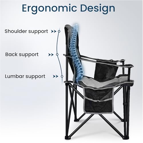 SAILARY Black Oversized Camping Chair 500lbs Padded Outdoor Seat with Lumbar Support