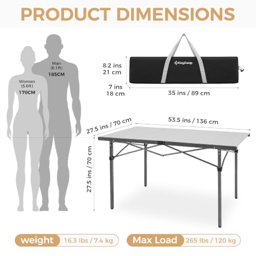 Large 53.5-Inch Silver Folding Camping Table - Heavy Duty, Waterproof & Lightweight