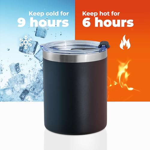 12 Pack Stainless Steel Lowball Tumblers with Straw & Lid - Black