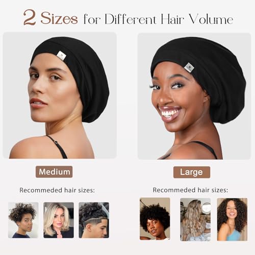 Large Satin Lined Slouchy Beanie Hat Sleep Cap for Chemo & Hair Care - Black Wine