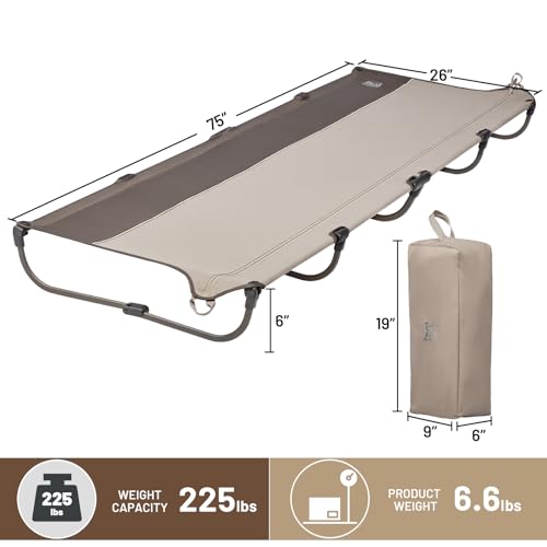 Timber Ridge Tan Aluminum Camping Cot - Lightweight Foldable Bed Support 225lbs
