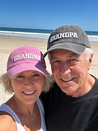 Couple Matching Baseball Cap for Grandpa Grandma Uncle Auntie - Adjustable Embroidered Hat (Black & Pink)