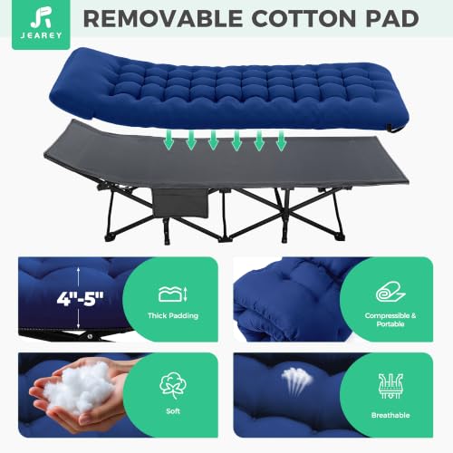 Folding Camping Cot for Adults with Mattress - Navy, Oversized 78x32x18