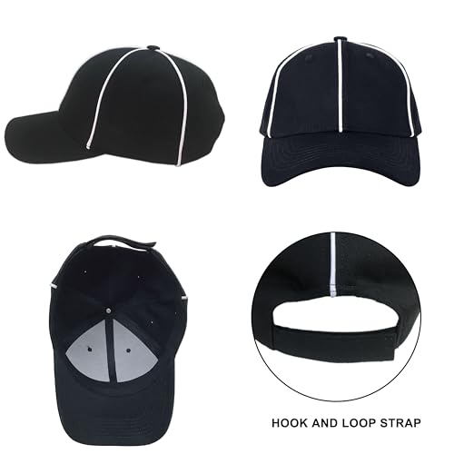 Referee Hat Black with White Stripe Adjustable Cotton Cap - One Size