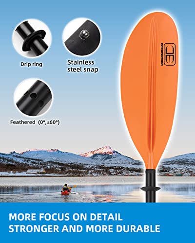 OCEANBROAD 95-inch Orange Kayak Paddle with Leash - Durable Alloy & Fiberglass