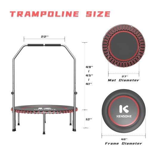 K KENSONE 40/48 Inch Foldable Bungee Rebounder Trampoline for Adults with Adjustable Handlebar