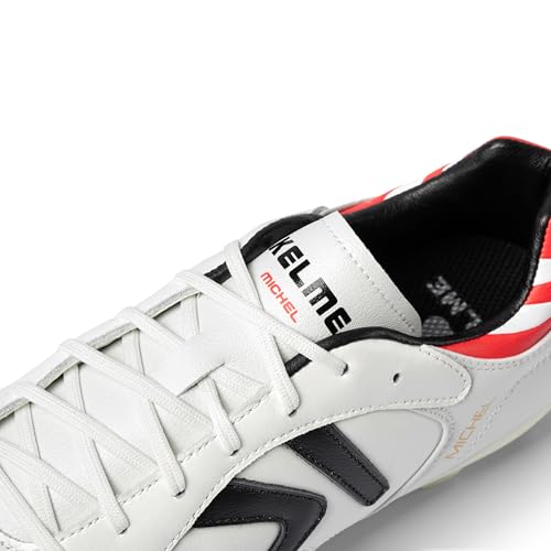 KELME Men’s Soccer Cleats Pro Calfskin Leather White 9 Outdoor Firm Ground Football Shoes