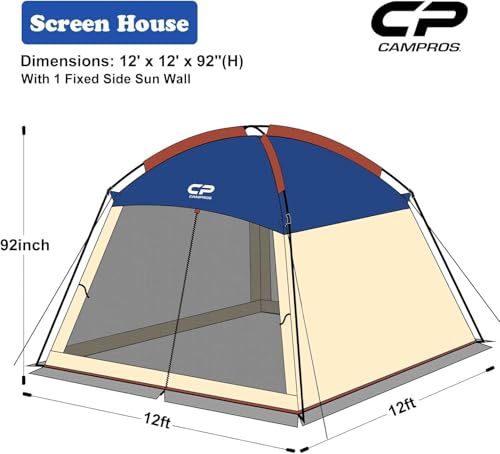 CAMPROS CP Blue 12x12 Ft Screen House Tent Canopy with Sun Wall
