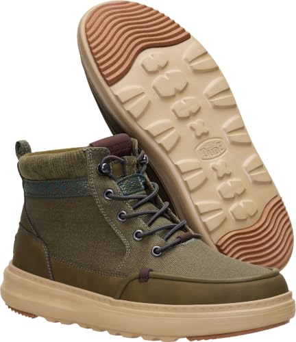 HEYDUDE Women's Remi Field Boots Dark Olive Waxed Canvas Water-Resistant Ankle Boots