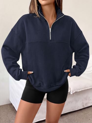 Women's Navy Quarter Zip Fleece Pullover Sweatshirt - Medium Fit