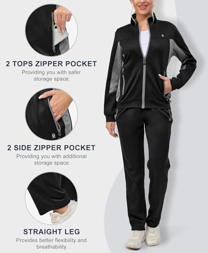 Women’s 2-Piece Tracksuit Sweatsuit Outfit - Large Black