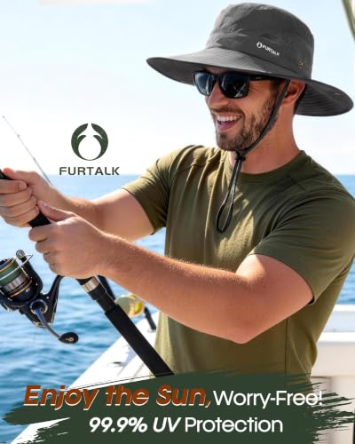 FURTALK Mens Bucket Sun Hat UPF Protection Wide Brim Breathable Fishing Hat - Dark Grey