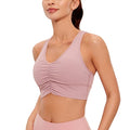 Women's Quick Dry Sports Bra Crop Top - V-Neck Ruched Padded Yoga Bra, Small, Rose Fragrant Purple