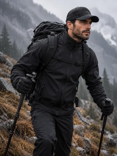 Men's Lightweight Softshell Waterproof Fleece Windbreaker Jacket - Small, Black