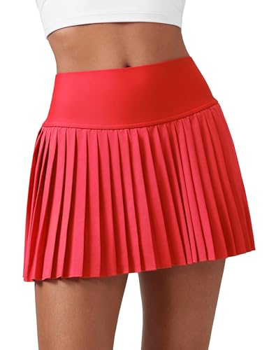 High Waisted Pleated Tennis Skirt - Small Deep Red