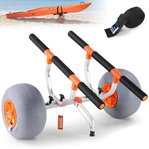 Heavy Duty Kayak Cart with 350lbs Capacity, Detachable Canoe Trolley & Beach Wheels