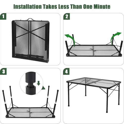 4Ft Large Metal Folding Camping Table - Adjustable, Lightweight Outdoor Grill & Picnic Table (UNIFER)