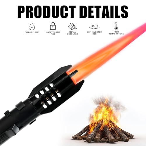Butane Torch Lighter with Jet Flame, Refillable Cooking Torch for Grilling & Camping - Gifts for Men