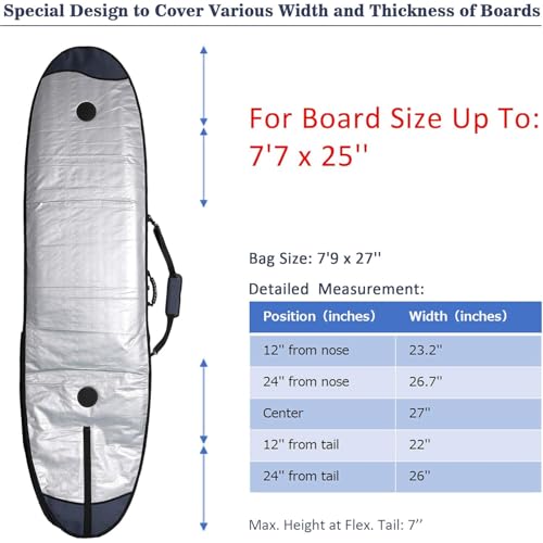 Surfboard Travel Bag 6'0-10'0 Foam Padded Cover with Gear Pocket