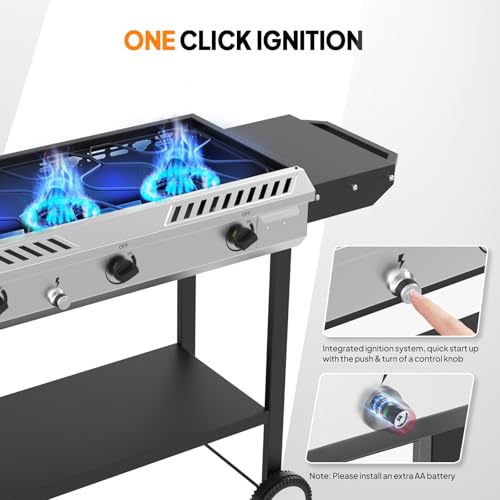 Outdoor Propane Gas Stove with Side Shelves - 3 Burner, 225,000 BTU, Ignition & Regulator