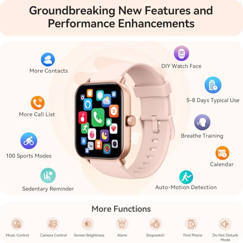 Gydom Pink Women's Smart Watch 1.8-inch Fitness Tracker with Alexa, Waterproof & Heart Rate Monitoring