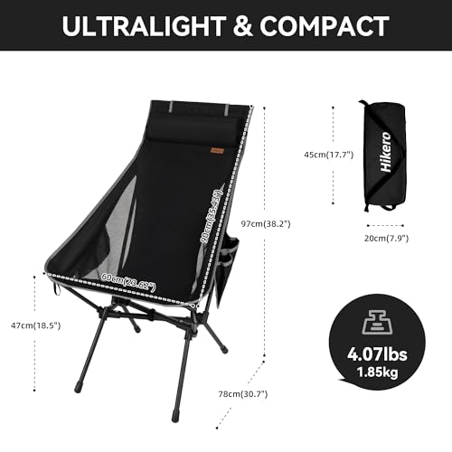Black 2-Pack Portable Folding Camping Chairs with Adjustable Pillow & Heavy-Duty Support