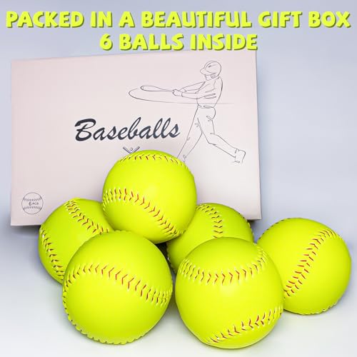 6/12 Pack 12-Inch Softballs for Practice and Training - Leather Cover, Unmarked, Yellow