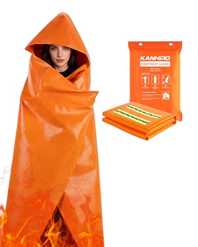 Emergency Fireproof Cloak with Hood - Extra Large 70.87 x 70.87 Inches, Heat Resistant Fire Escape Poncho in Orange