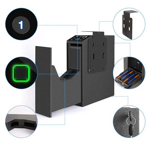 Biometric Slider Handgun Safe with LCD Screen, Temp & Humidity, Key & PIN Access - Heavy Duty
