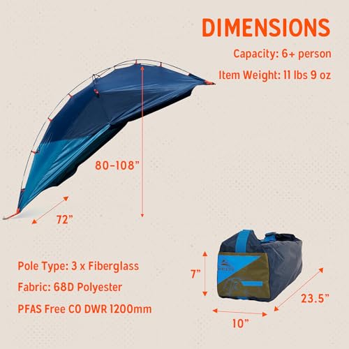Kelty Backroads Shelter Overlanding Tent with Fiberglass Frame, Universal Mount, UV & Rain Protection