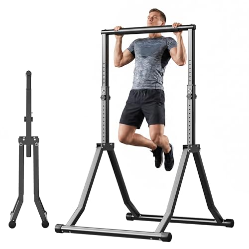 Foldable Pull Up Bar Station 66-85 Inch Adjustable Power Tower for Home Gym - Space Saving & Heavy Duty