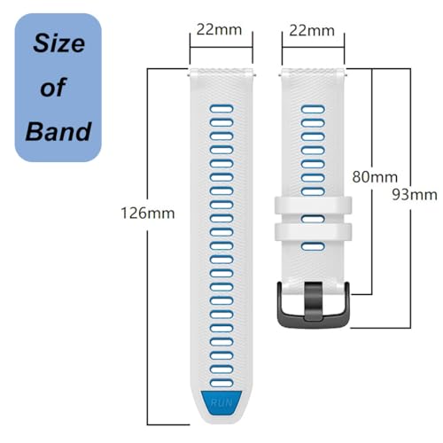 22mm Silicone Watch Band for Garmin Forerunner 265/255, Venu 2/3, Vivoactive 4 - White/Blue